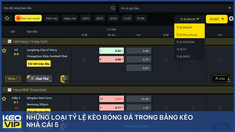 Những loại tỷ lệ kèo bóng đá trong bảng kèo nhà cái