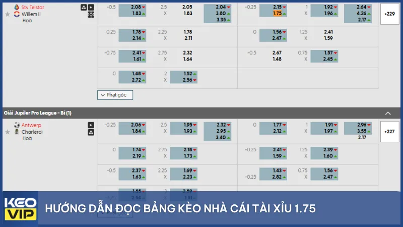 Hướng dẫn đọc bảng kèo nhà cái tài xỉu 1.75